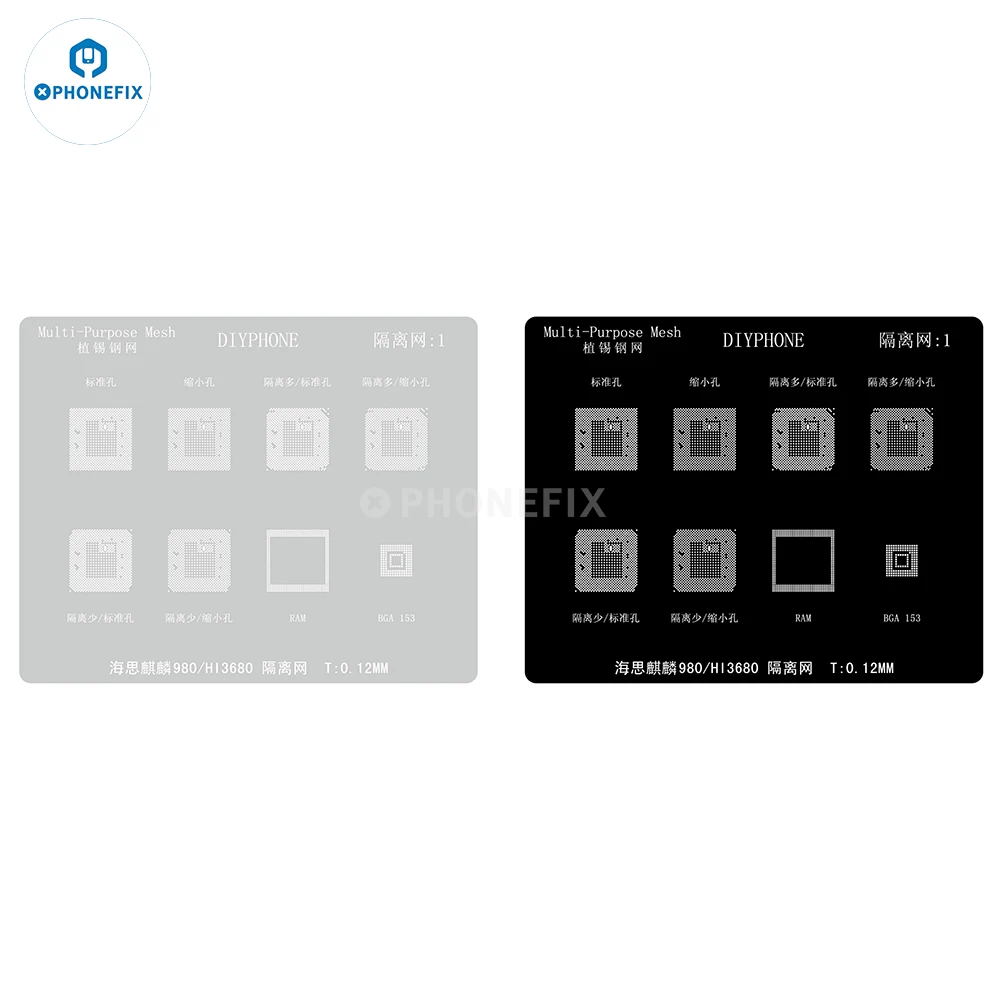 DIYPHONE Hi3680 BGA Reballing Stencil CPU Kirin 980 Short Circuit Isolation stencil Steel Mesh IC Tin Planting Solder Template
DIYPHONE Hi3680 BGA Reballing Stencil CPU Kirin 980 Short Circuit Isolation stencil Steel Mesh IC Tin Planting Solder Template