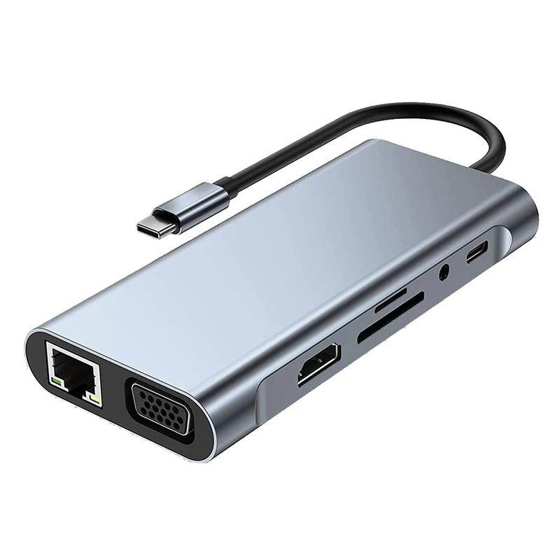 

1 шт., док-станция 11 в 1USB C HUB с 4K-совместимостью, VGA, USB 3.0 порт, Тип C PD, RJ45 Ethernet