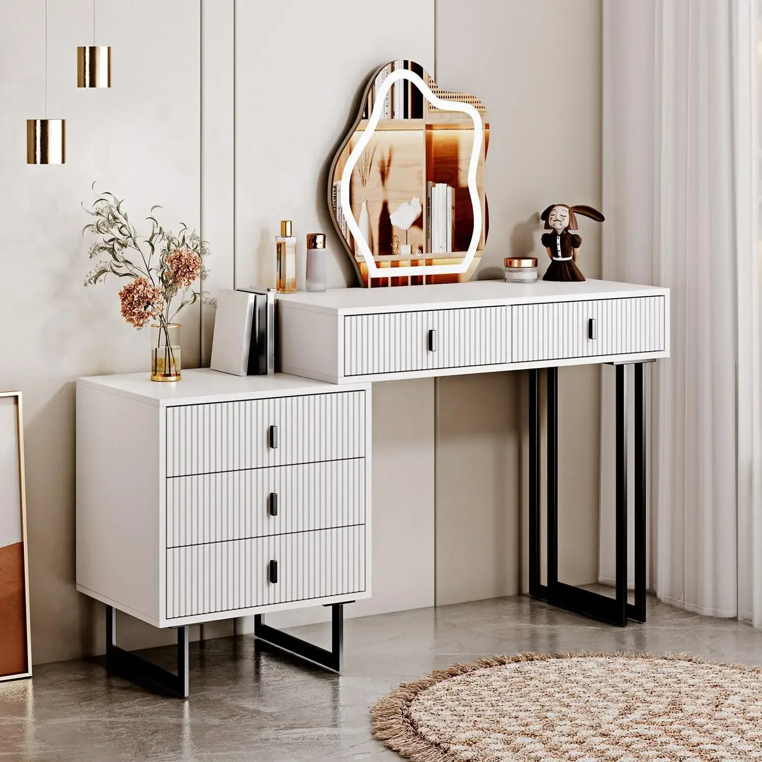 Vanity Desk with 3-Color Touch Screen Lighted Mirror 5 Drawers Makeup Vanity Table Set with LightsDressing Table for Women Girls
Vanity Desk with 3-Color Touch Screen Lighted Mirror 5 Drawers Makeup Vanity Table Set with LightsDressing Table for Women Girls