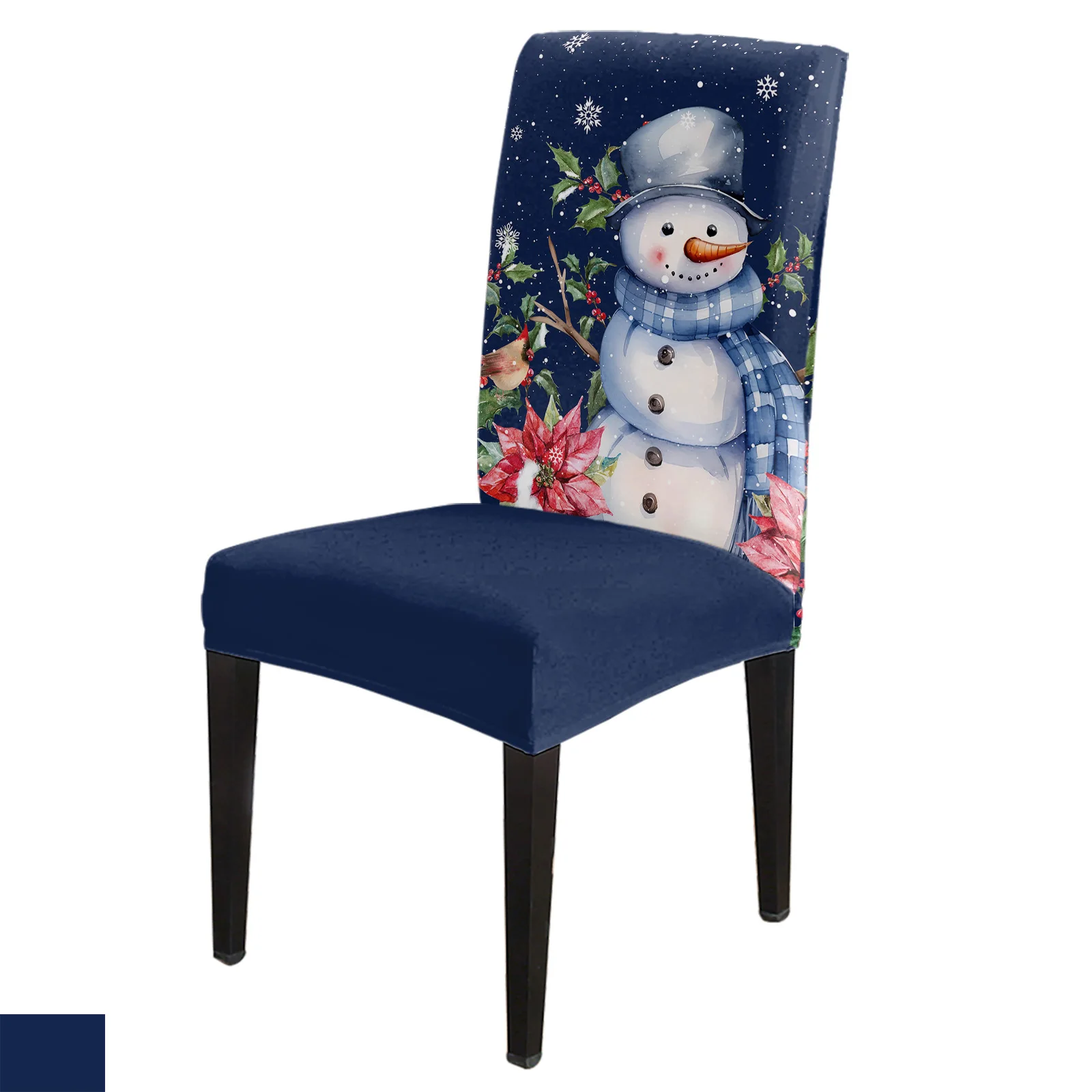 

Christmas Poinsettia Snowflake Snowman Chair Cover Set Kitchen Stretch Spandex Seat Slipcover Home Decor Dining Room Seat Cover