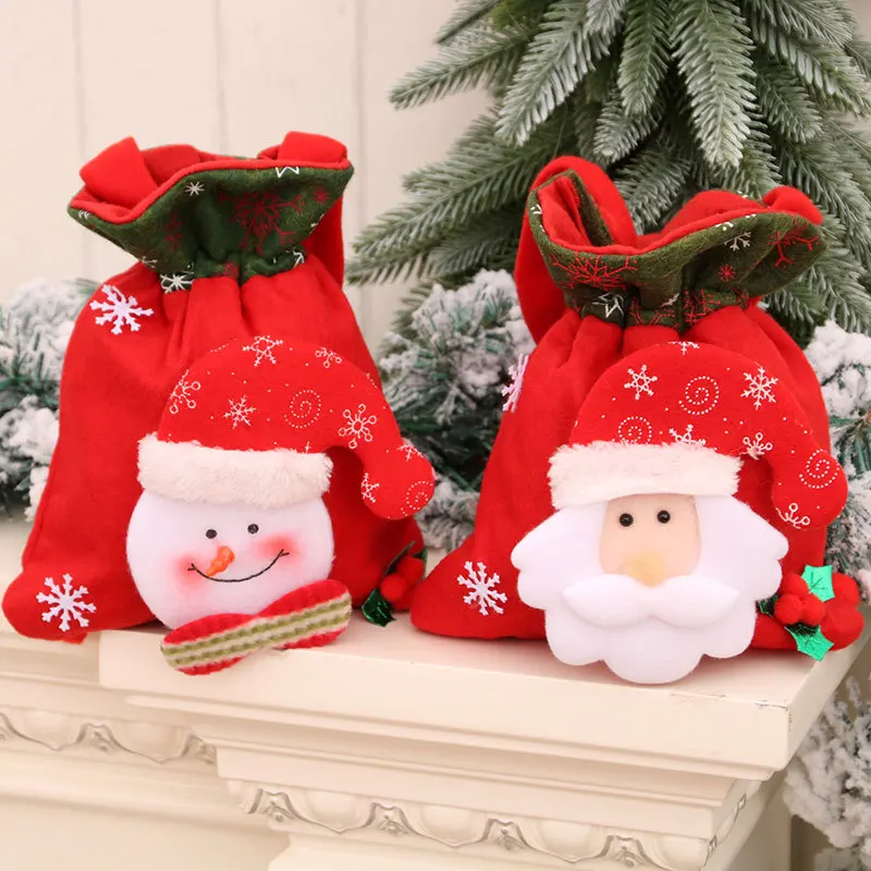 

1 шт. Рождественский Подарочный пакет, новогодние сумки для конфет на шнурке, мультяшный медведь, лось, снеговик, Рождественская упаковочная сумка, товары для Рождества