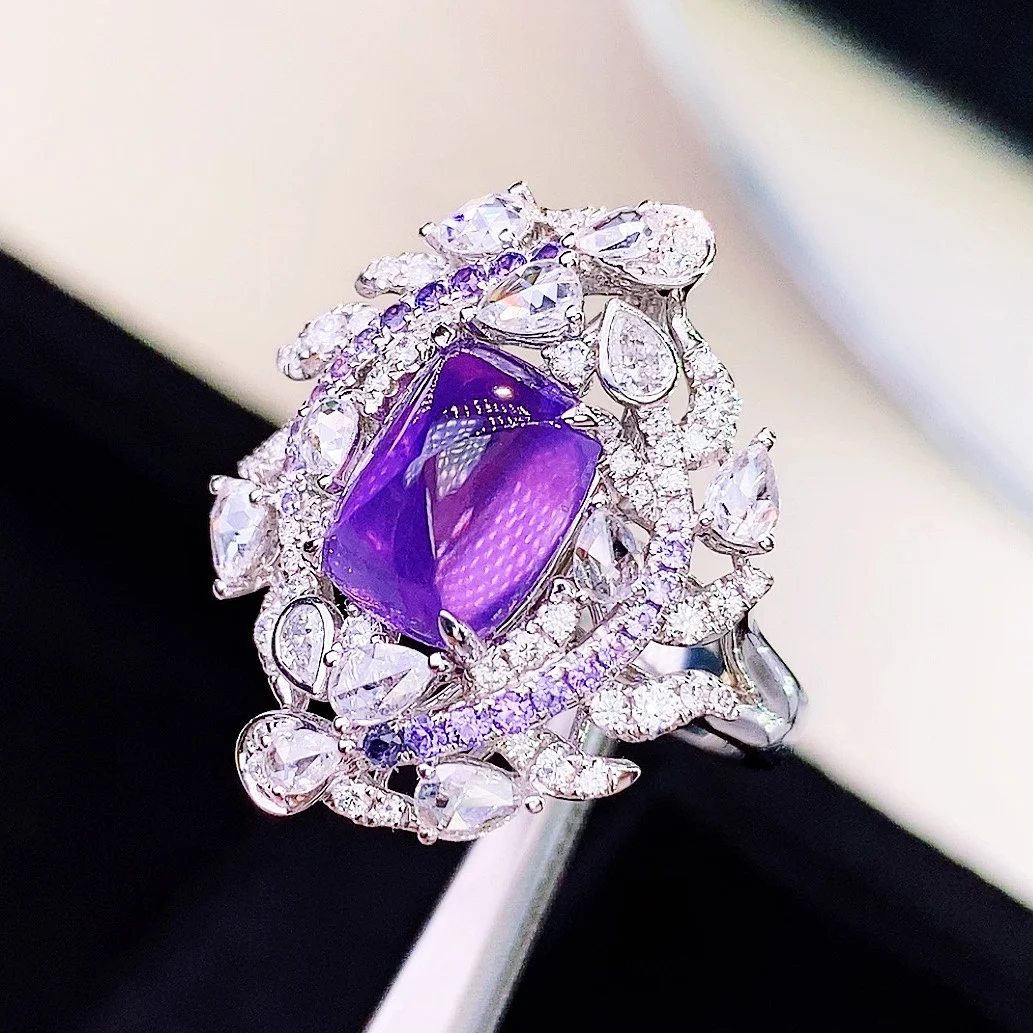 GUILD HJY Purple Sapphire Ring Real Pure 18K Natural Purple Sapphire Gemstones 5.37ct Diamonds Stone Female Ring GUILD HJY Purple Sapphire Ring Real Pure 18K Natural Purple Sapphire Gemstones 5.37ct Diamonds Stone Female Ring