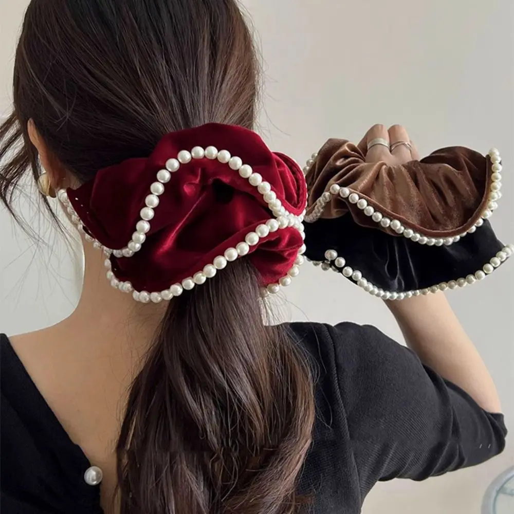 

Elastic Hair Band Velvet Scrunchies Hair Ring Ponytail Holder Pearl Hair Rope Hair Tie Hair Accessories Large Intestine Hairband