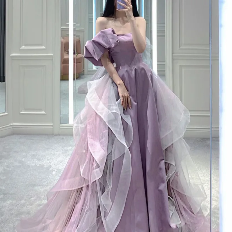 

Фиолетовое вечернее платье, женское художественное платье для приема гостей, официальное женское роскошное атласное платье для взрослых, новинка