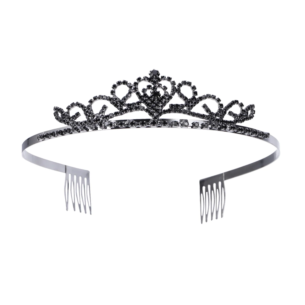 

Black Rhinestone Tiara Metal Crown Glitter Headpieces Wedding Headband with Comb for Bridal Lady