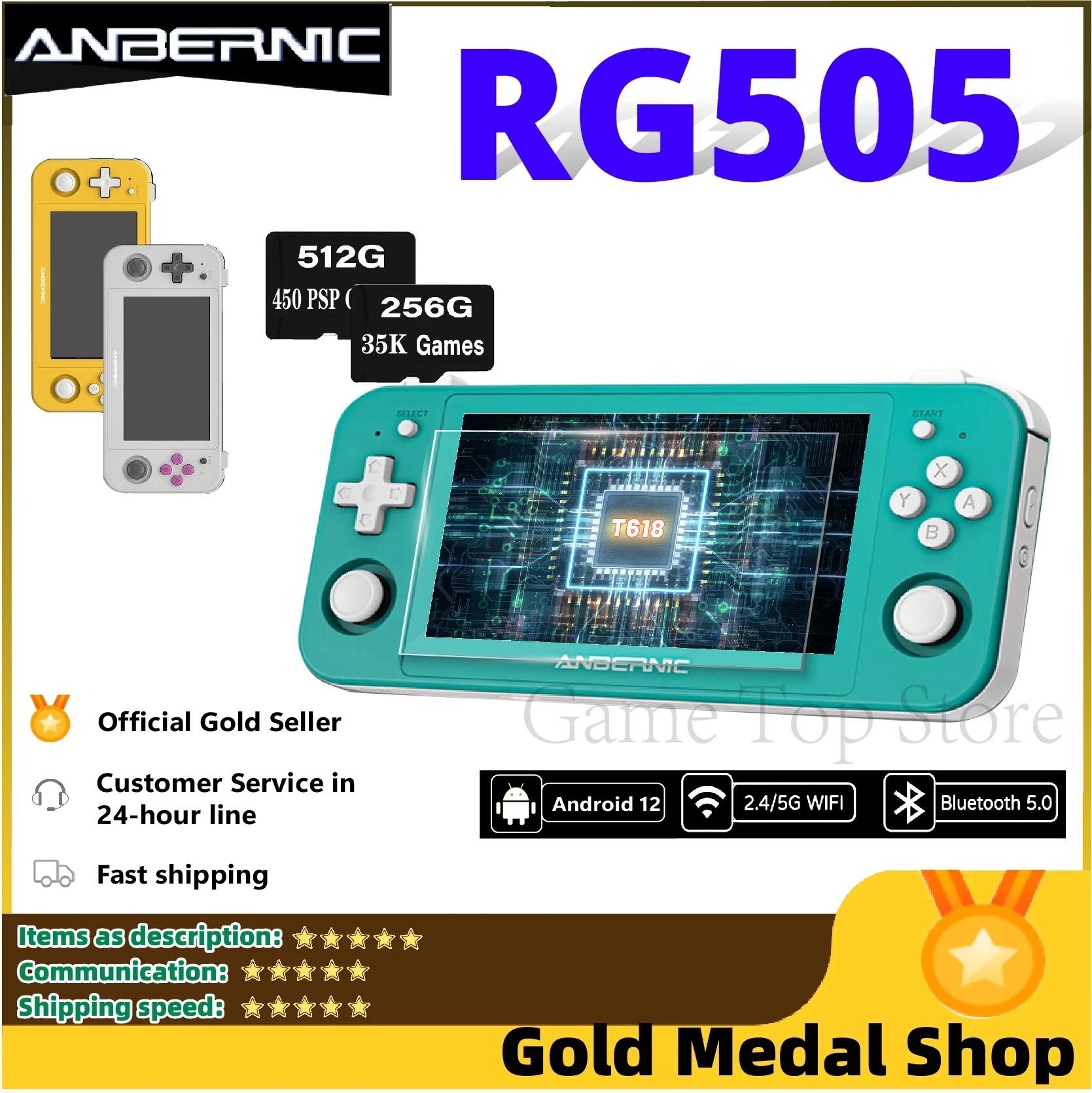 ANBERNIC RG505 портативная игровая консоль Android 12 система Unisoc Tiger T618 4,95 ''видео Ретро плеер с Холл Joyctick обновление OTA
ANBERNIC RG505 портативная игровая консоль Android 12 система Unisoc Tiger T618 4,95 ''видео Ретро плеер с Холл Joyctick обновление OTA
