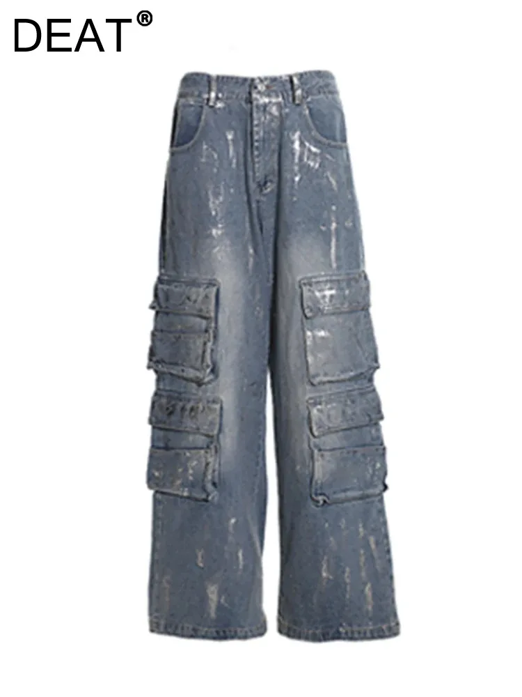 DEAT Women's Jeans High Waist Straight Multiple Pockets Coated Plated Silver Cargo Denim Pants 2024 Spring New Fashion 29L7035
DEAT Women's Jeans High Waist Straight Multiple Pockets Coated Plated Silver Cargo Denim Pants 2024 Spring New Fashion 29L7035