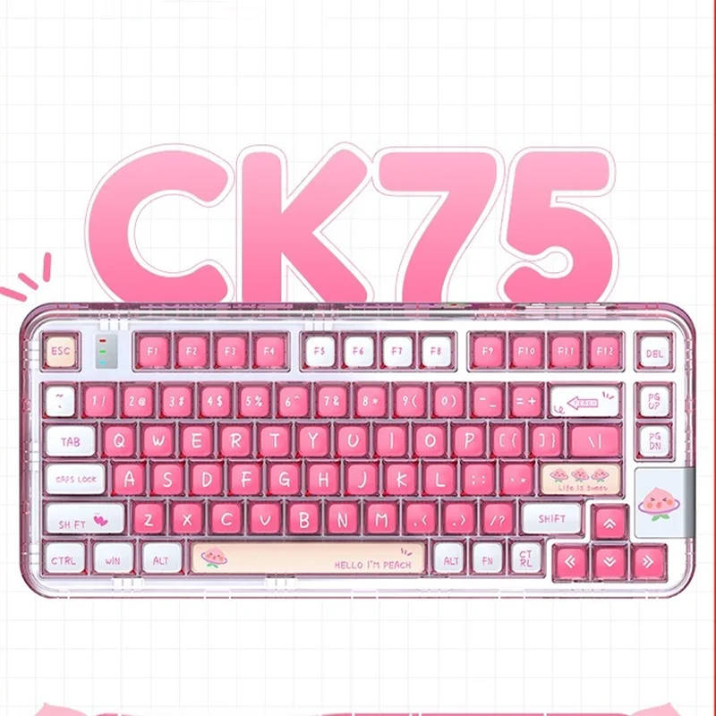 

Coolkiller Ck75 Hot-Swap Bluetooth 2.4g Wireless Rgb Peach Pink Transparent Pink Gasket Gaming Mechanical Keyboard Rgb Backlight