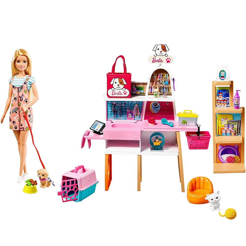 

Original Barbie Doll and Pet Boutique Playset with 4 Pets and Accessories Dolls for Girls Children Toys Birthday Christmas Gifts