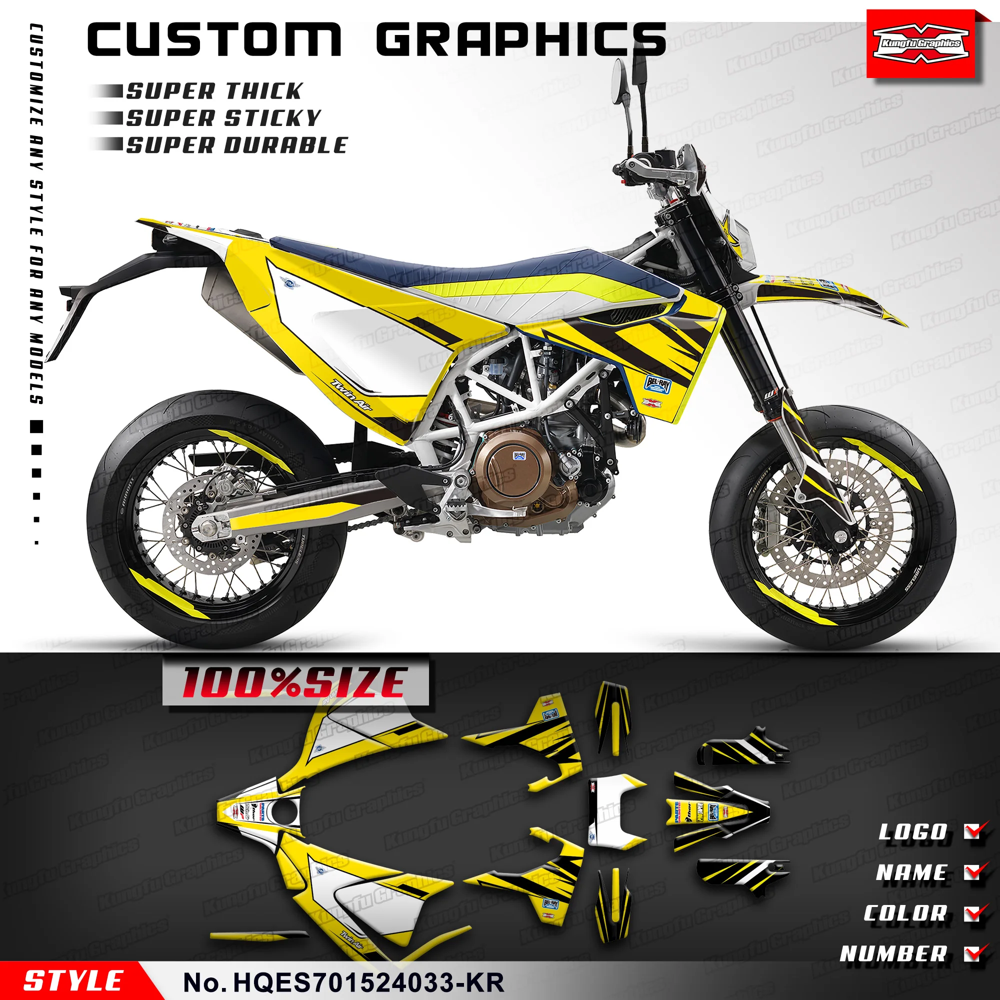 KUNGFU графические Наклейки на заказ, комплект виниловой пленки для Husqvarna Enduro Supermoto 701 2015-2024, HQES701524033-KR
KUNGFU графические Наклейки на заказ, комплект виниловой пленки для Husqvarna Enduro Supermoto 701 2015-2024, HQES701524033-KR