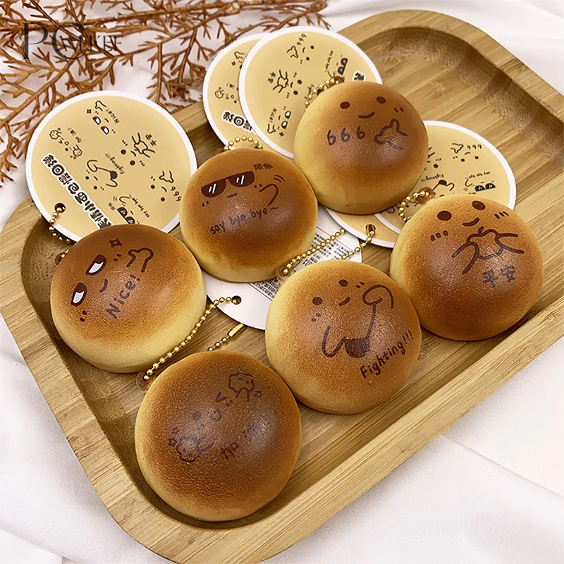 

Simulated Cartoon Bake Bread Toy Creative Soft Pinch Music Fidget Toy Key Chain Backpack Pendant