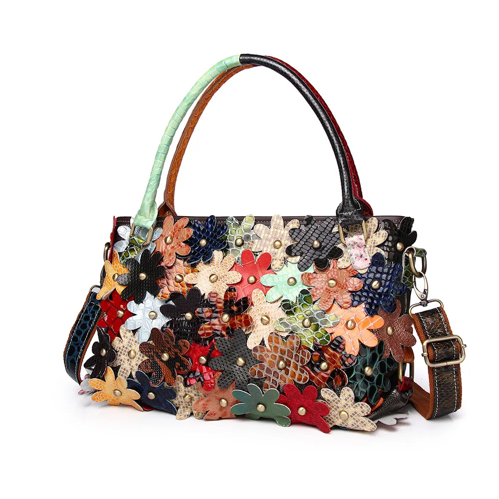

Women‘s New Fashion Snake Patterned Splicing Flowers Rivet Handbags Large Capacity Casual Tote Shoulder Bag Crossbody Bag Daily
