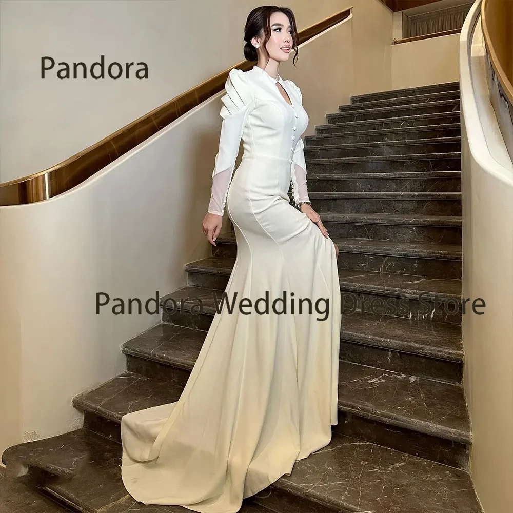 

Pandora Elegant women's formal evening gown crew neck long sleeve floor-length mermaid pleated Birthday Wedding Ball party dress