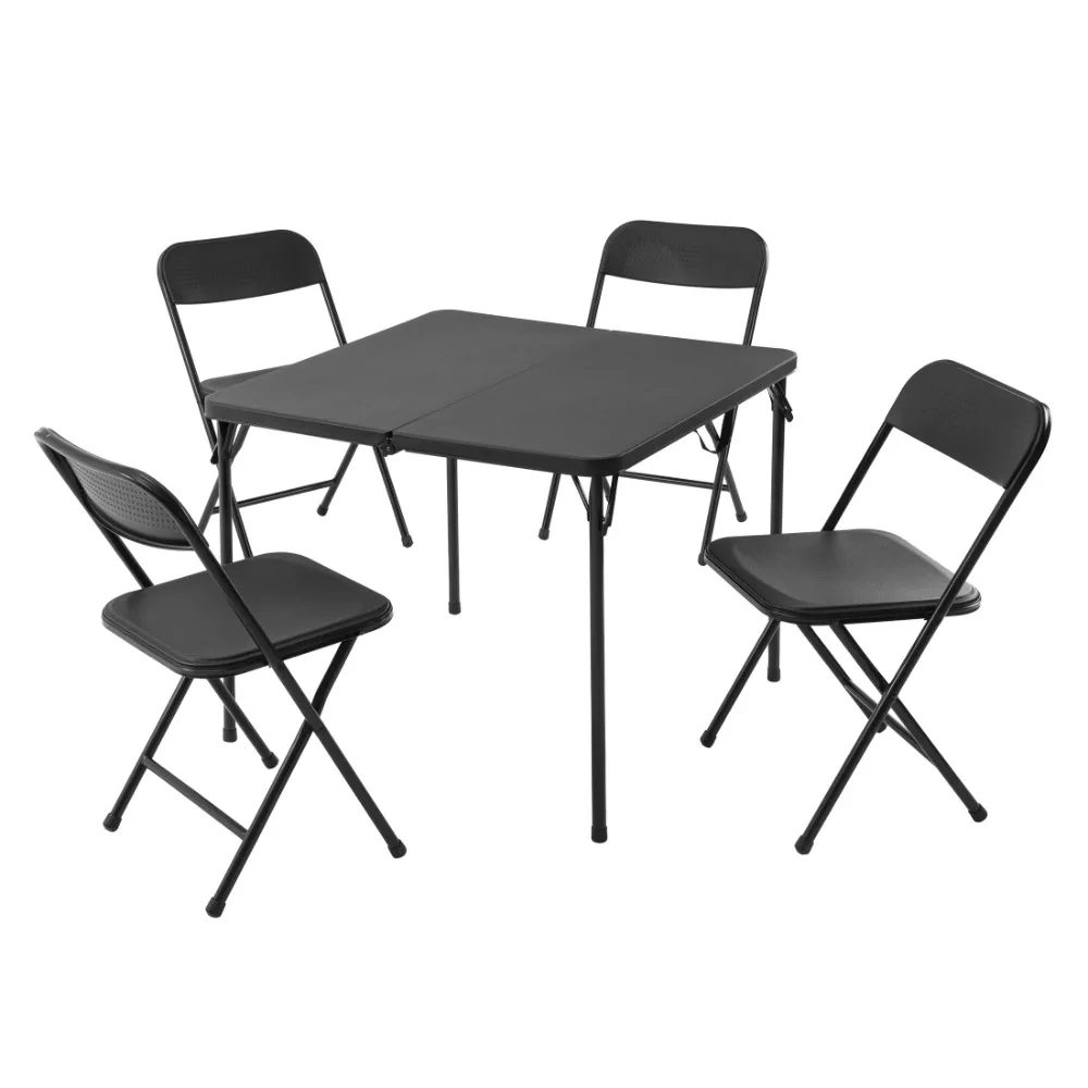 5 Piece Resin Card Folding Table and Four Folding Chairs Set Black Outdoor Furniture
5 Piece Resin Card Folding Table and Four Folding Chairs Set Black Outdoor Furniture