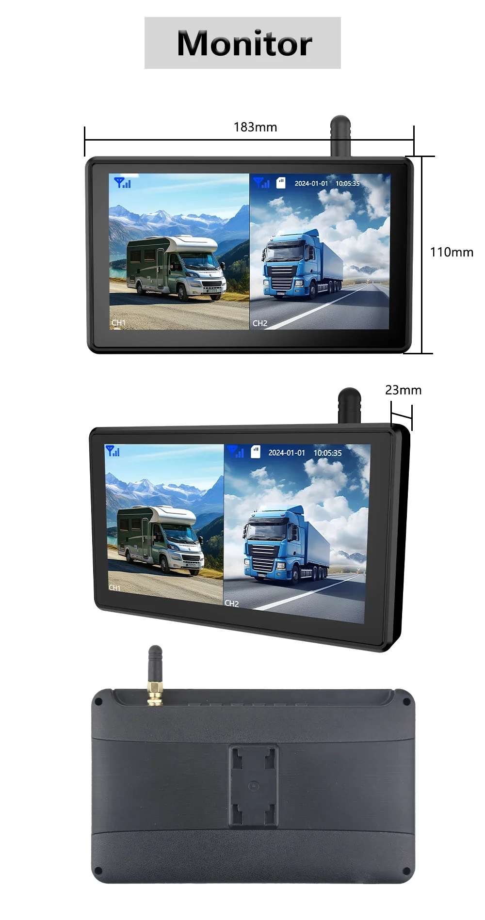 7 بوصة مركبة تعمل باللمس DVR مع 2 كاميرا احتياطية لاسلكية مغناطيسية تعمل بالطاقة الشمسية BSD إنذار لشاحنة/RV/مقطورة/رافعة شوكية 21 7 بوصة مركبة تعمل باللمس DVR مع 2 كاميرا احتياطية لاسلكية مغناطيسية تعمل بالطاقة الشمسية BSD إنذار لشاحنة/RV/مقطورة/رافعة شوكية