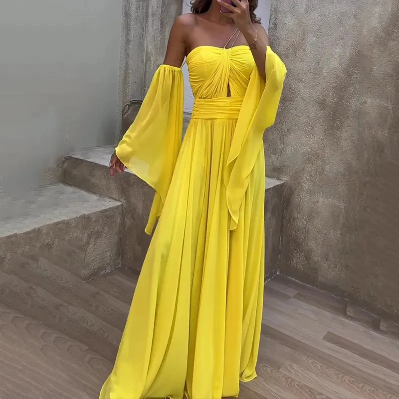 Fashion Hollow Backless Split Dress Sexy Strapless High Waist Long Dress New Autumn Women Off Shoulder Flare Sleeve Party Dress
Fashion Hollow Backless Split Dress Sexy Strapless High Waist Long Dress New Autumn Women Off Shoulder Flare Sleeve Party Dress