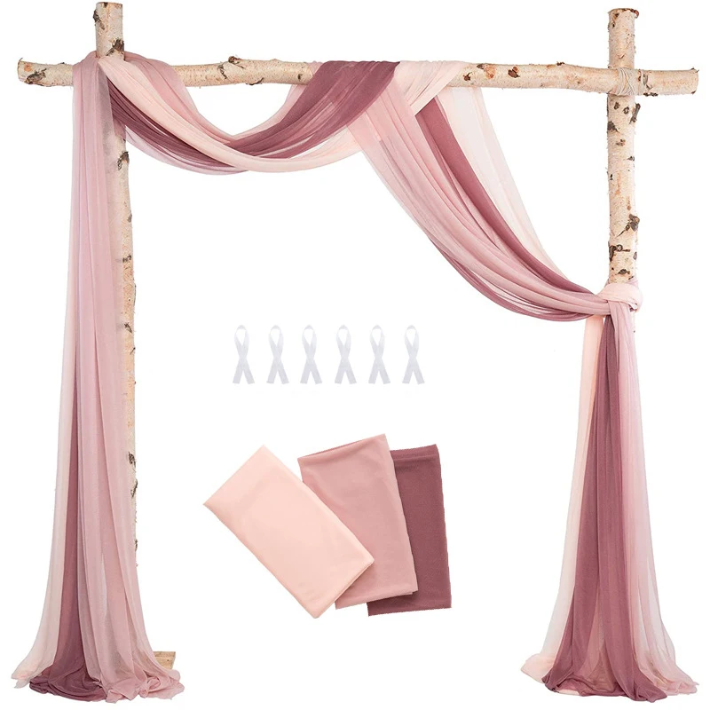 

3pcs/lot Wedding Arch Tulle Draping Curtain Drapery Chiffon Sheer Backdrop Ceremony Reception Swag Hanging Decor Party Supplies