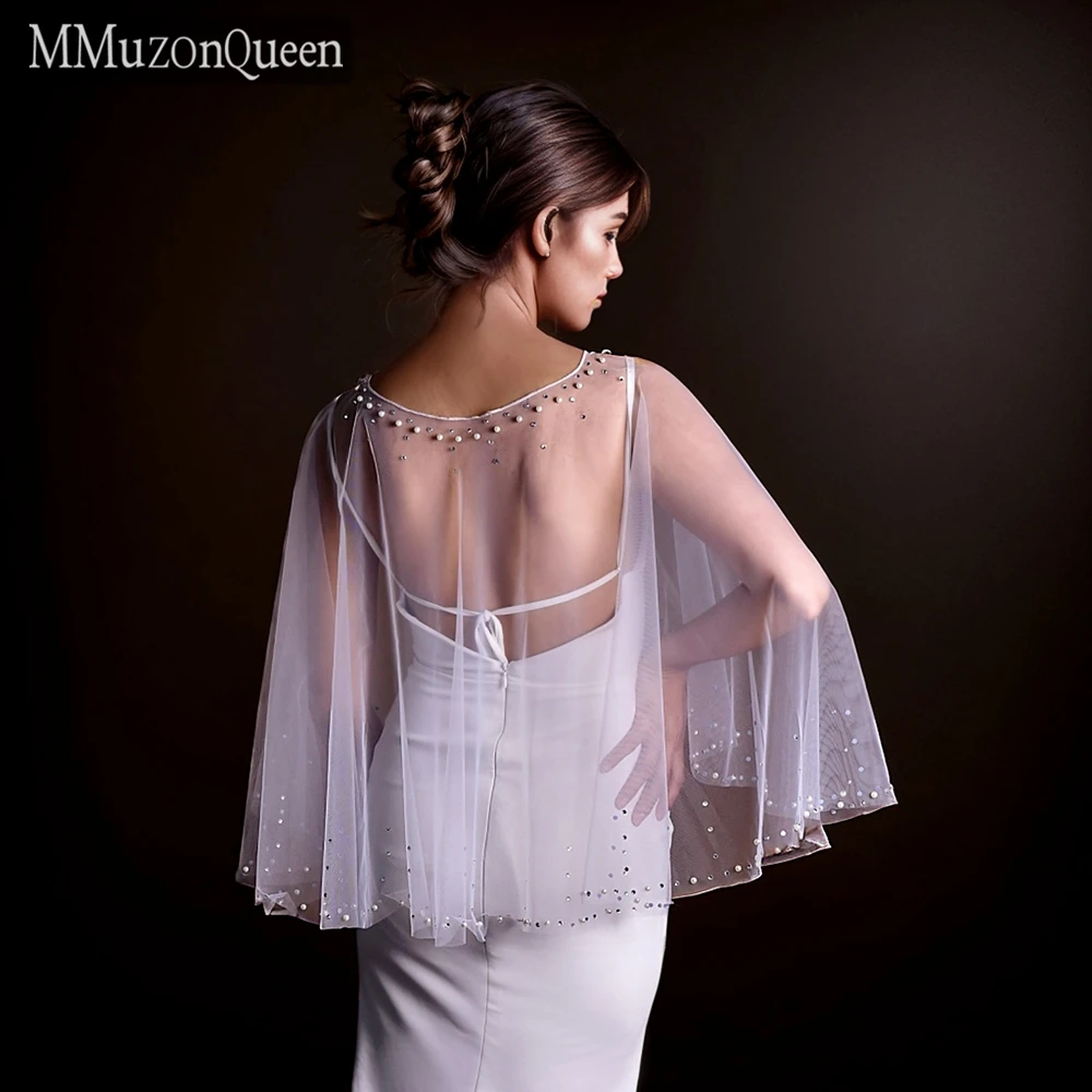 

MMQ MG31 Bridal Rhinestones Bolero Wedding Shawl Pearls Jackets for Dresses Beaded Tulle Cape Wedding Accessory DIY Customizable