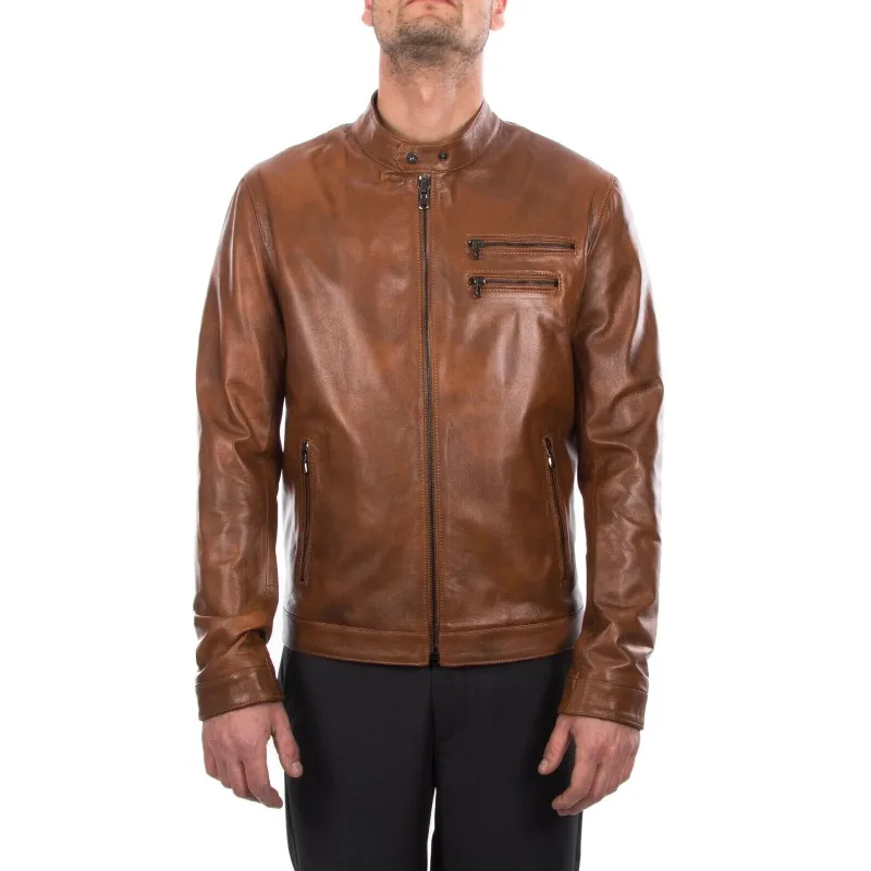 

Men Soft Genuine Lambskin Leather Jacket Tan Brown Distressed Leather Fashion Trends