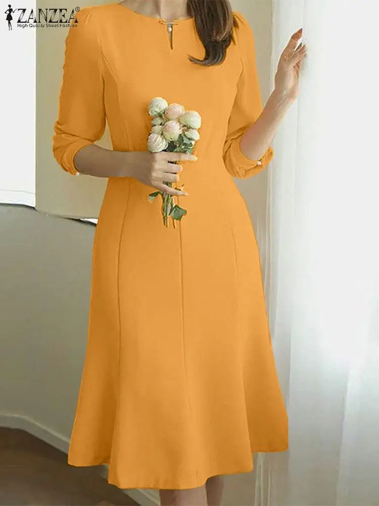 ZANZEA Women Elegant Dress 2023 Summer 3/4 Sleeve Office Vestidos Pearl Buttons Fishtail Robes Vintage Wrap Hips Midi Dresses
ZANZEA Women Elegant Dress 2023 Summer 3/4 Sleeve Office Vestidos Pearl Buttons Fishtail Robes Vintage Wrap Hips Midi Dresses