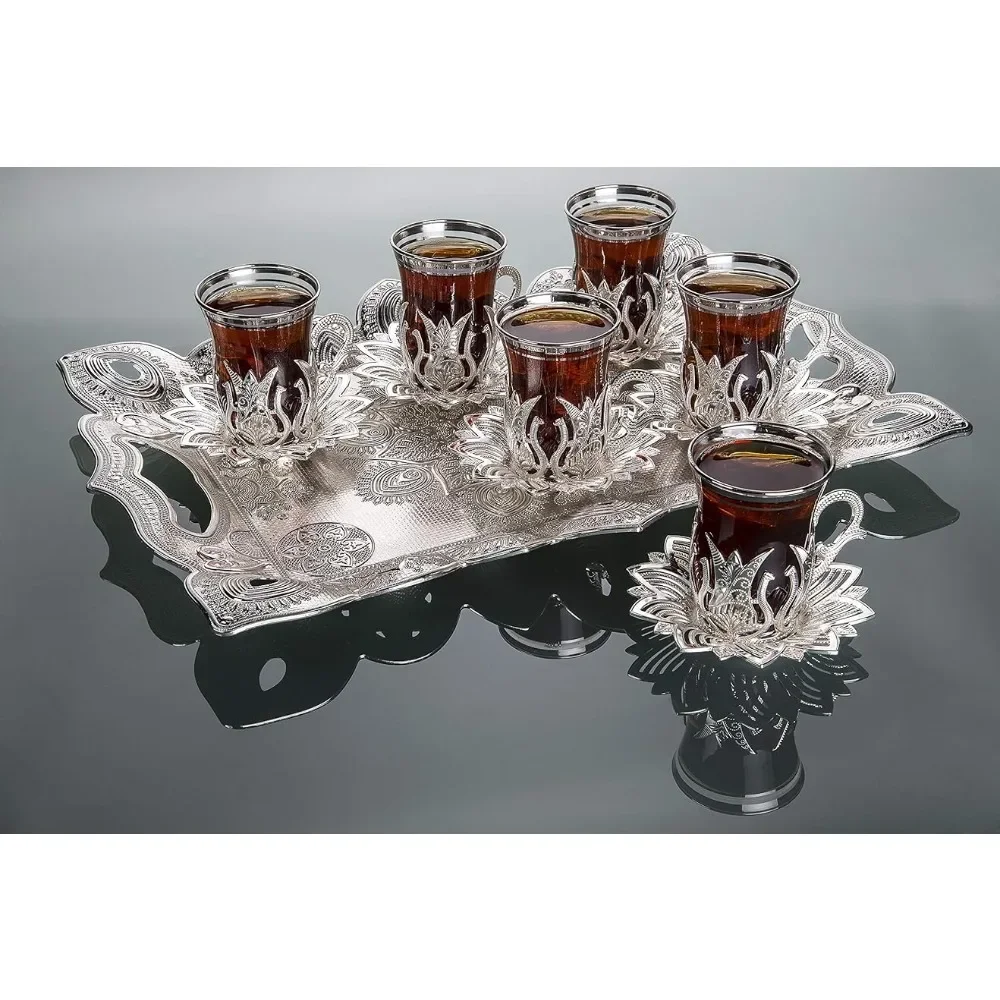 

Tea Set Turkish Arabic Tea Cup 6 Piece Set with Saucer & Stand Coffee Ware Tea Set Gift with Free Shipping