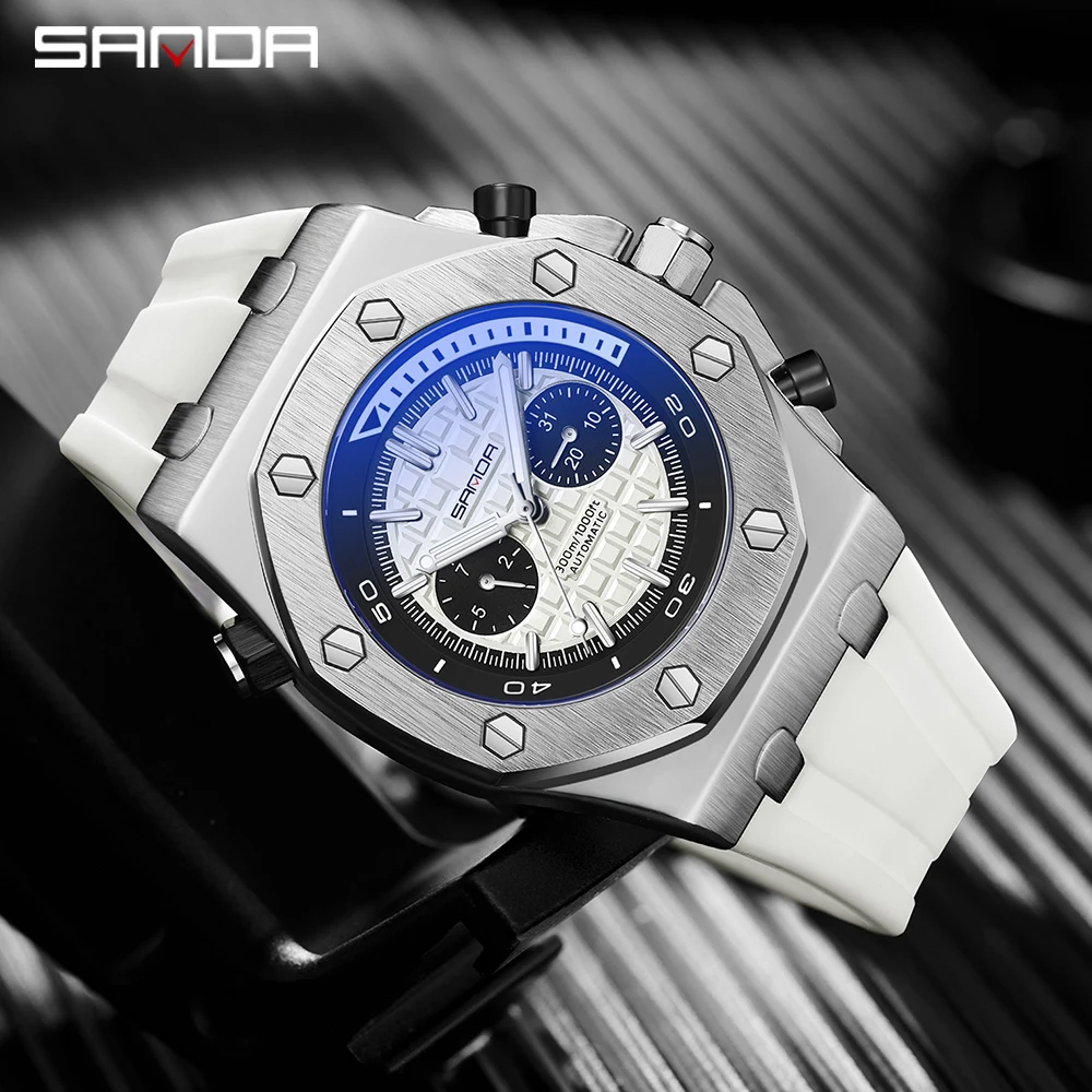 

2023 Sanda New Nightlight Weekly Calendar Mechanical Watch Fashion Trend Three Eyes Six Needle Fully Automatic Men's Watch 7028