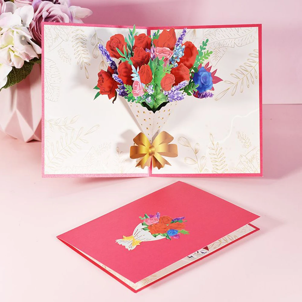 

Christams Party Greeting Card Greeting Card 3D Flower Bouquet Up Three-dimensional Birthday Mothers Day Durable