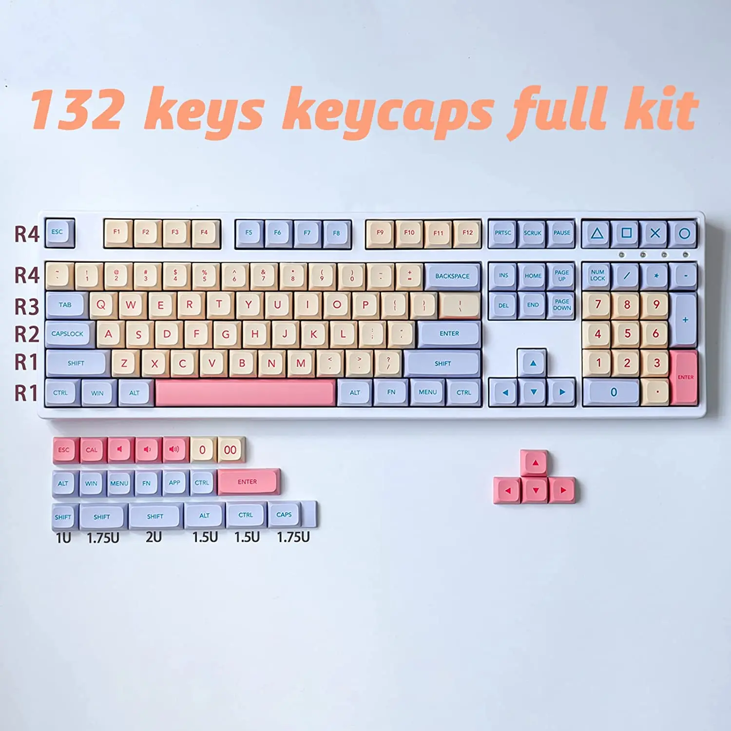 

132 Keys/set Keycap Marshmallow Keycaps PBT Dye Sublimation XDA Profile For MX Switch Fit 61/64/68/87/96/104/108 Keyboard