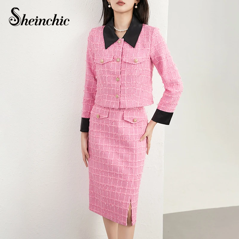 Elegant Pink Tweed Jacket and Midi Skirt Two Piece Set for Women 2023 Luxury Winter Clothes Korean Conjuntos Femininos Elegantes
Elegant Pink Tweed Jacket and Midi Skirt Two Piece Set for Women 2023 Luxury Winter Clothes Korean Conjuntos Femininos Elegantes