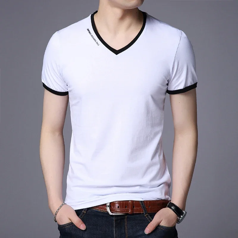 

A2048 T Shirts Mode Zomer V-hals Slim Fit Korte Mouw T Shirt Mannen Gemerceriseerde Katoen Merk-Kleding Casual mannen T-shirt