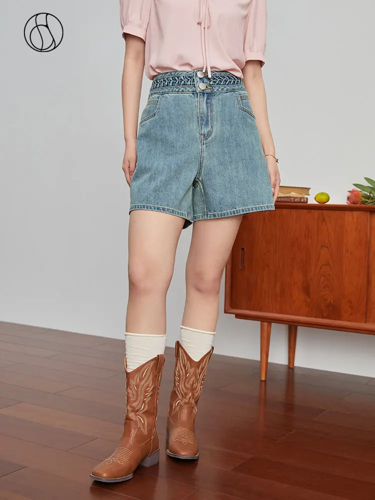 

DUSHU Design Sense Waist Niche Style All-match Denim Shorts for Women Summer Newly Trendy Casual Loose Short for Female