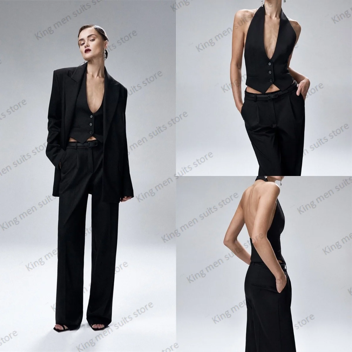 Designer Women Suits Set For Wedding Blazer+Vest+Pants 3 Pieces Sexy Halter Party Prom Dress Gown Young Girl Jacket Custom Made
Designer Women Suits Set For Wedding Blazer+Vest+Pants 3 Pieces Sexy Halter Party Prom Dress Gown Young Girl Jacket Custom Made