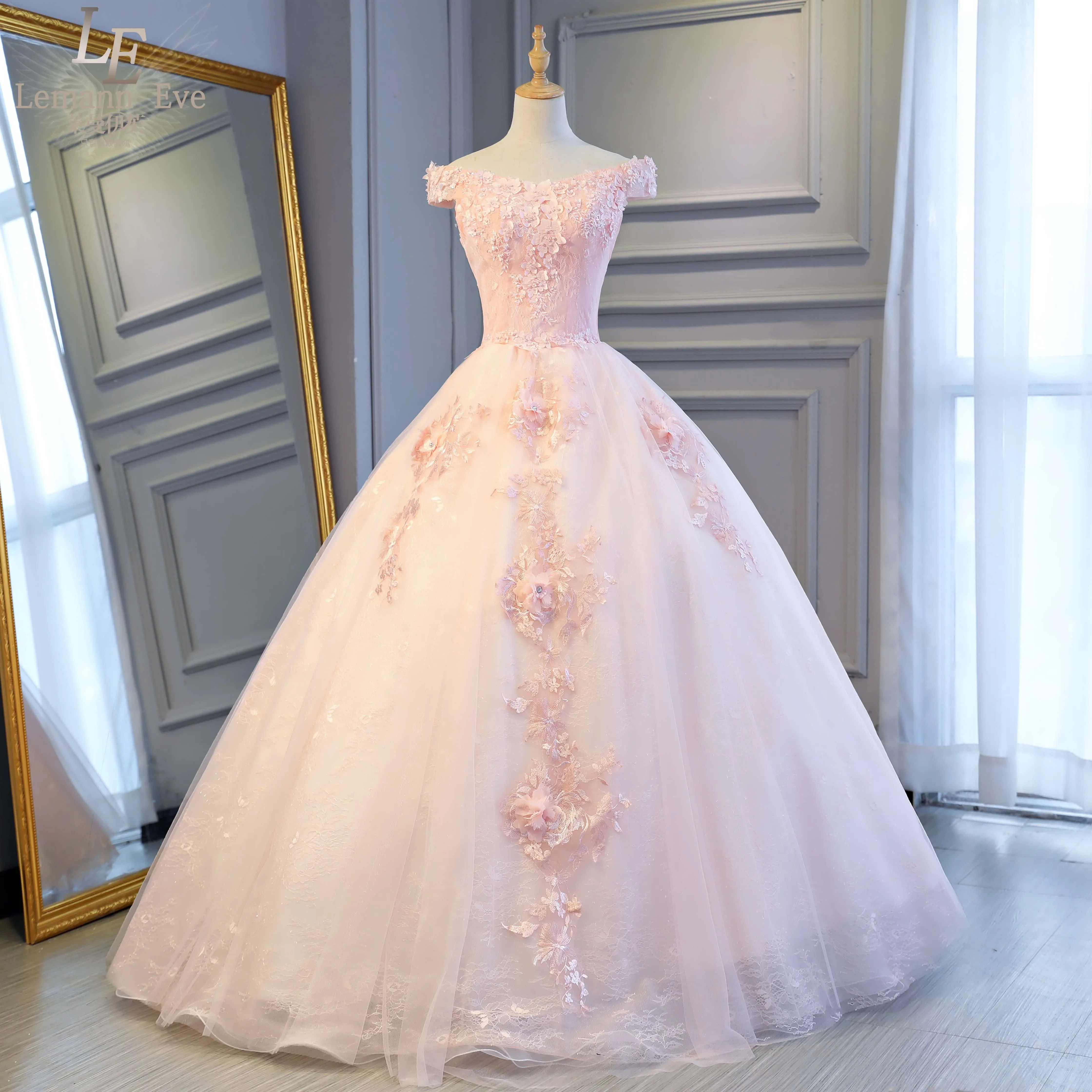 

Sexy Off-Shoulder Pink Ball Gown Quinceanera Dresses Princess 3D Flower Floor-Length Special Occasion Celebrity Birthday Party