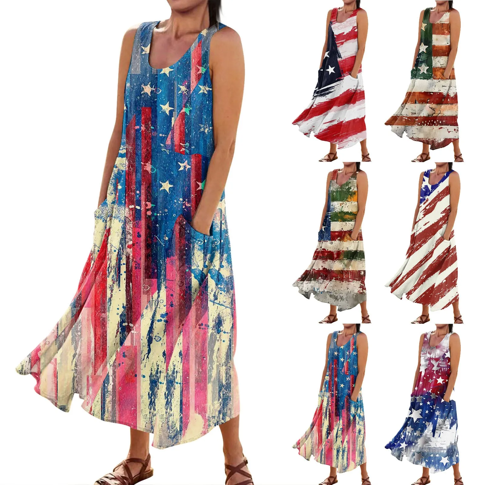 Women's Casual Dress Comfortable Independence Day Printed Sleeveless Cotton Pocket Dress Slim-Type Party Dress vestidos de fiest
Women's Casual Dress Comfortable Independence Day Printed Sleeveless Cotton Pocket Dress Slim-Type Party Dress vestidos de fiest