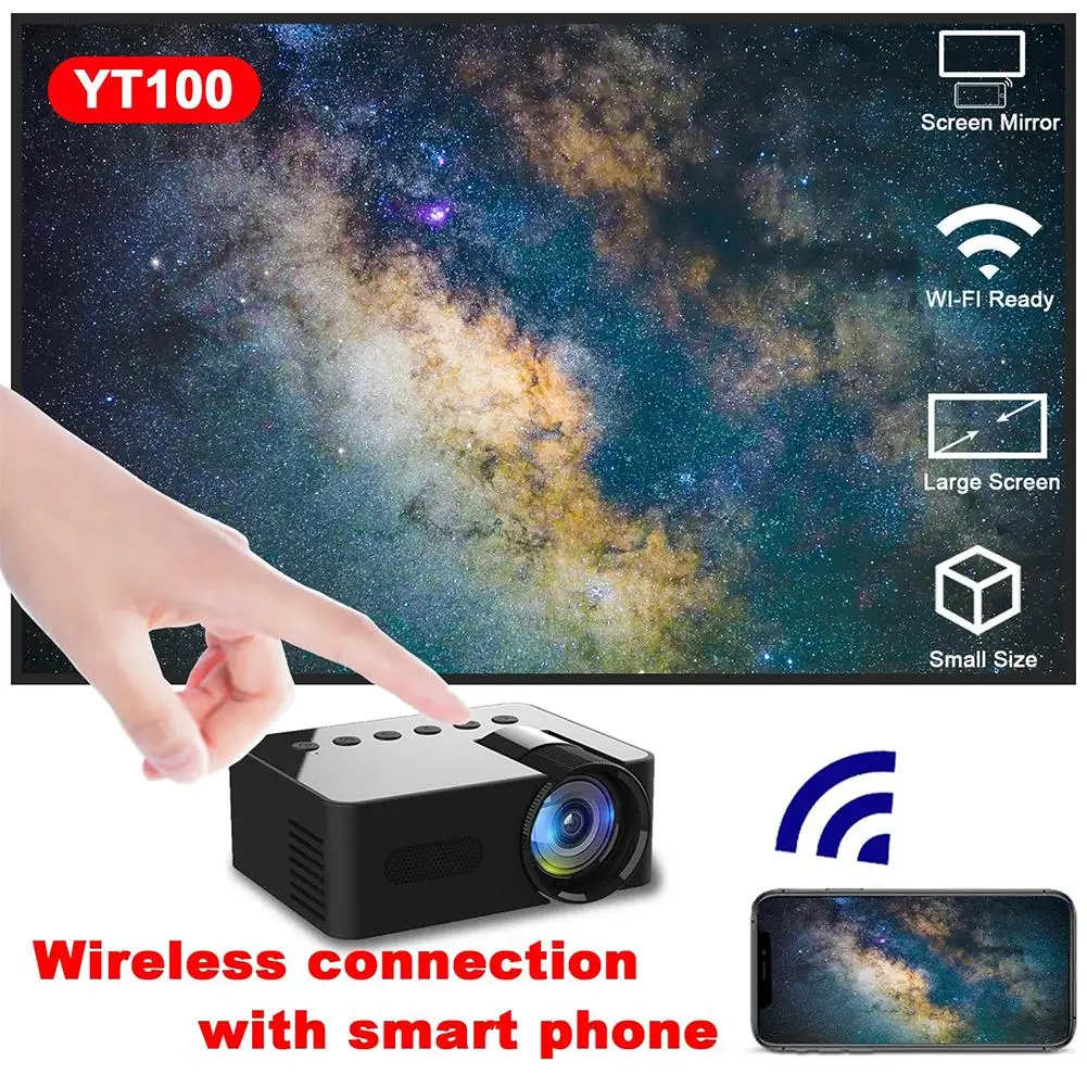 

Salange YT100 Mini Projector Mobile Video Wifi Smart Theater Android Cinema Portable Gift iPhone Home Wireless Multiscreen E2P7