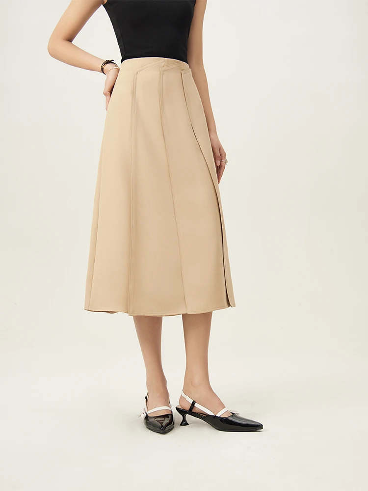 

FSLE French Style Design Skirt for Women Spring Commuter Sense Mid-length Slim High-waisted A-line Skirt for Female 24FS11159