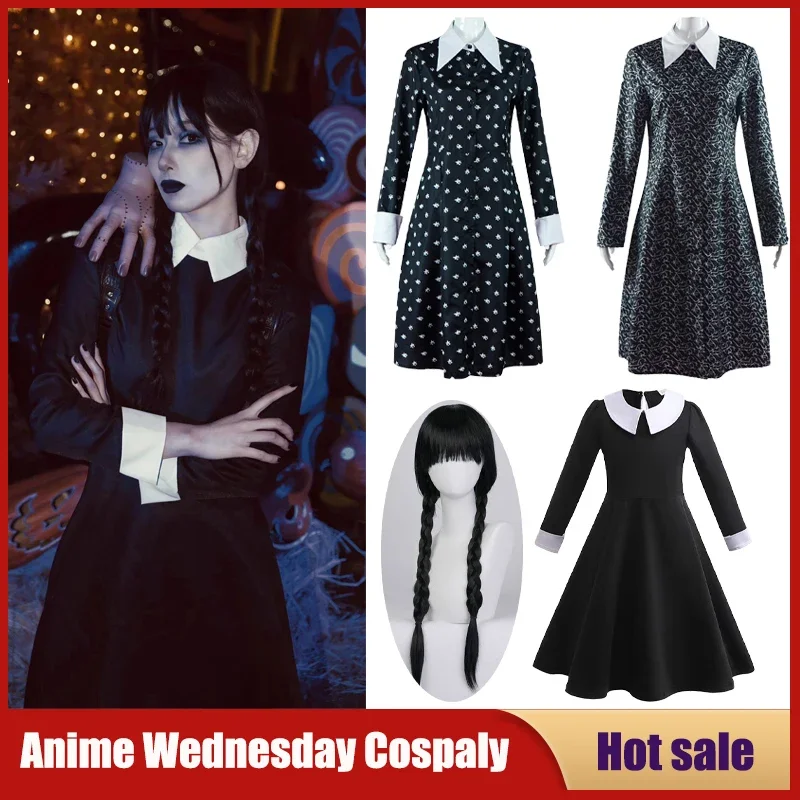 Movie Wednesday Cosplay Costume Long Sleeve Collar Fantasy Dress Adult Kids Christmas Carnival Party Wig Set Women Vestidos
Movie Wednesday Cosplay Costume Long Sleeve Collar Fantasy Dress Adult Kids Christmas Carnival Party Wig Set Women Vestidos