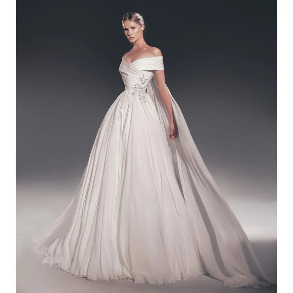 White Beading Sequined Bride Dress Elegant Off the Shoulder Sweetheart Sweep Train Ball Gowns Fashion Floor Length Wedding Dress
White Beading Sequined Bride Dress Elegant Off the Shoulder Sweetheart Sweep Train Ball Gowns Fashion Floor Length Wedding Dress