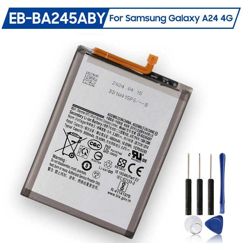 

Запасная аккумуляторная батарея для Samsung Galaxy A24 4G A245 EB-BA245ABY, аккумуляторная батарея 5000 мАч, бесплатные инструменты