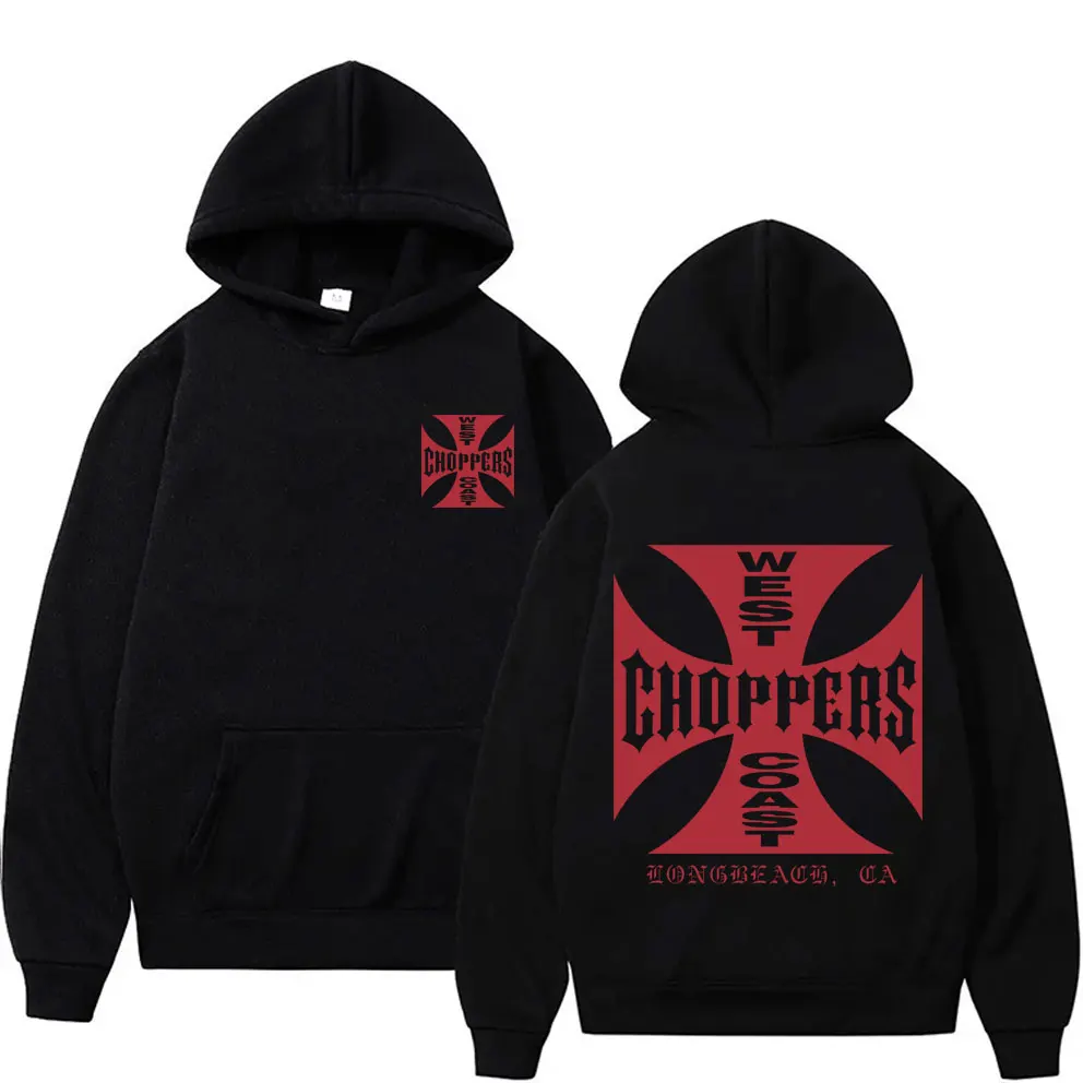 

West Coast Choppers Cross Logo Red Graphic Hoodie Men Fleece Hoodies Male Hip Hop Streetwear Men's Vintage Oversized Sweatshirt