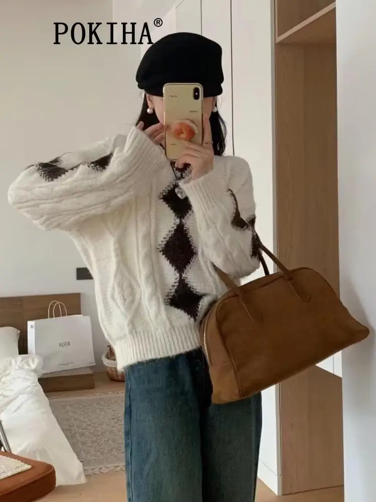 Pokiha Fashion Women 2023 Casual Winter Diamond Lattice Cable-knit Sweater Vintage O Neck Long Sleeve Female Pullovers Chic Tops
Pokiha Fashion Women 2023 Casual Winter Diamond Lattice Cable-knit Sweater Vintage O Neck Long Sleeve Female Pullovers Chic Tops