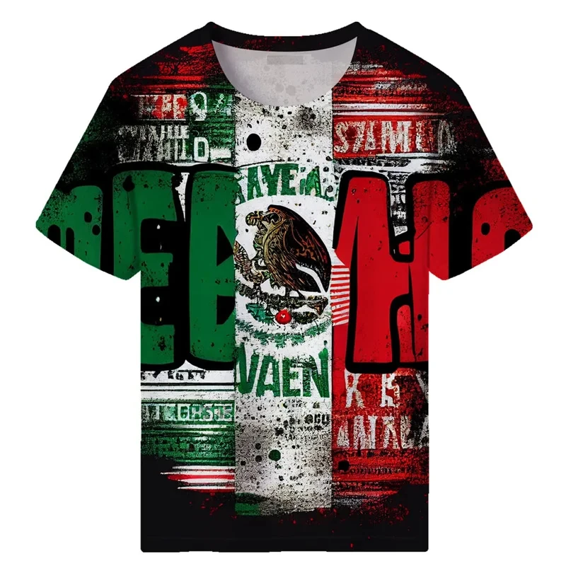 

Mexican Patriot T Shirt for Men Summer T-shirts 3D Print Letter Graffiti Short Sleeve Punk Streetwear Womens Clothing Tees Tops
