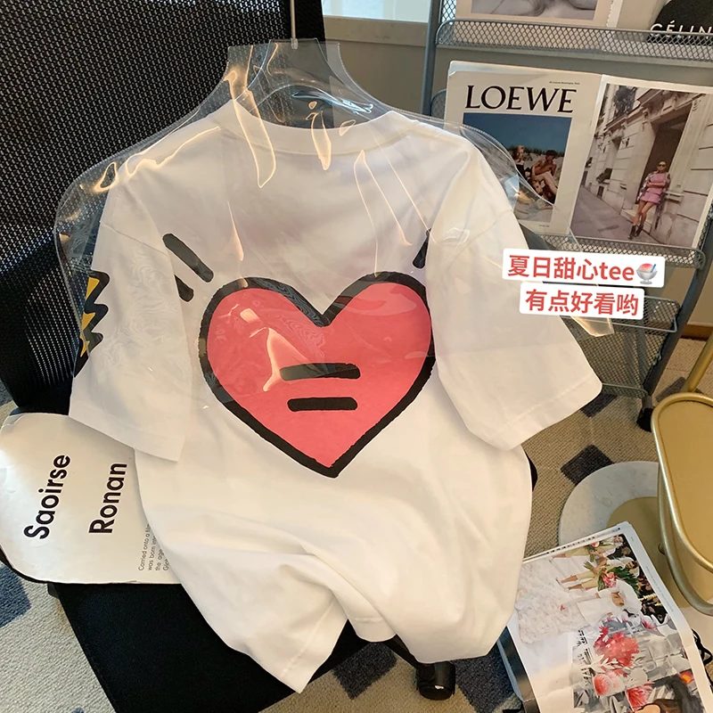 Cotton White Love Print Half-sleeve T-shirt Women's Design Sense 2023 New Loose Oversized Short-sleeved T-shirt Graphic Tees
Cotton White Love Print Half-sleeve T-shirt Women's Design Sense 2023 New Loose Oversized Short-sleeved T-shirt Graphic Tees