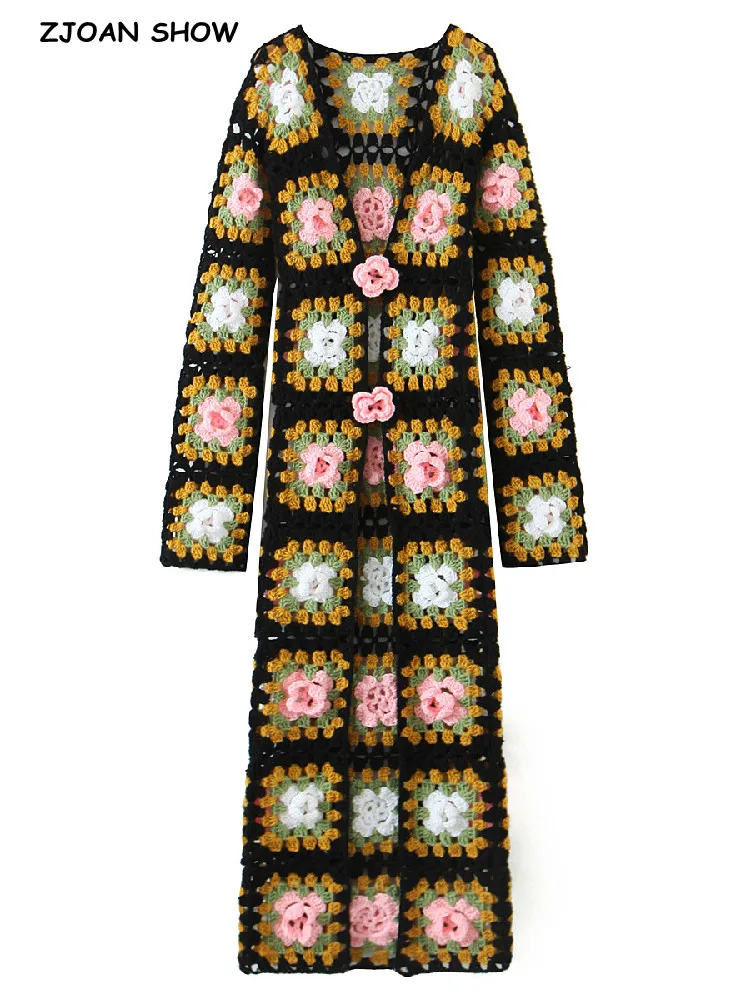 2022 BOHO Black with Orange Plaid 3D Flower Hand Made Crochet Cardigan Woman V neck Long Sweater Knitwear Holiday Jumper
2022 BOHO Black with Orange Plaid 3D Flower Hand Made Crochet Cardigan Woman V neck Long Sweater Knitwear Holiday Jumper