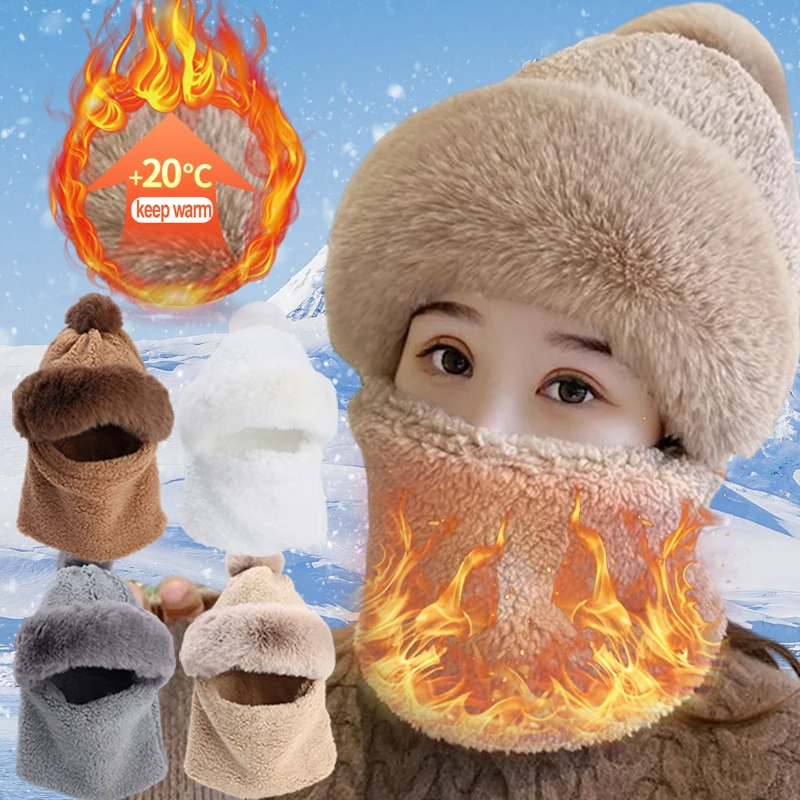 Women's Thicken Hat with Face Neck Cover Set Winter Fur Cashmere Warmer Beanies Caps Outdoor Thick Plush Fluffy Mask Scarf
Women's Thicken Hat with Face Neck Cover Set Winter Fur Cashmere Warmer Beanies Caps Outdoor Thick Plush Fluffy Mask Scarf
