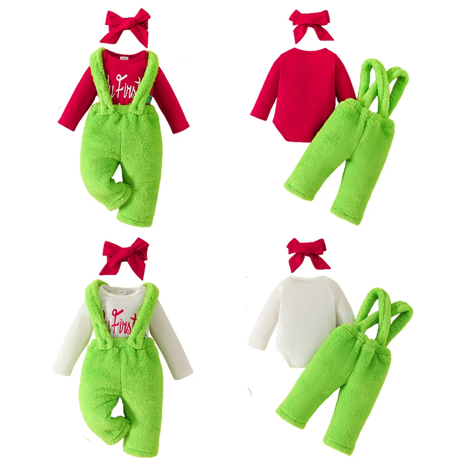 Christmas Baby Letter Long Sleeve Romper + Green Fur Strap Pants + Headband Three Piece Set Christmas Baby Suit Baby Clothing
Christmas Baby Letter Long Sleeve Romper + Green Fur Strap Pants + Headband Three Piece Set Christmas Baby Suit Baby Clothing