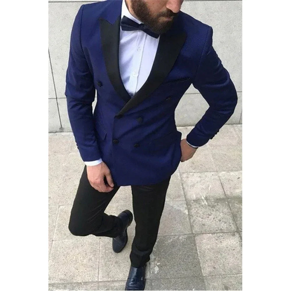 New Men Suits Blue Double Breasted Black Shawl Lapel Formal Party Outfits Elegant Wedding Blazer 2 Piece Jacket Pants Slim Fit
New Men Suits Blue Double Breasted Black Shawl Lapel Formal Party Outfits Elegant Wedding Blazer 2 Piece Jacket Pants Slim Fit
