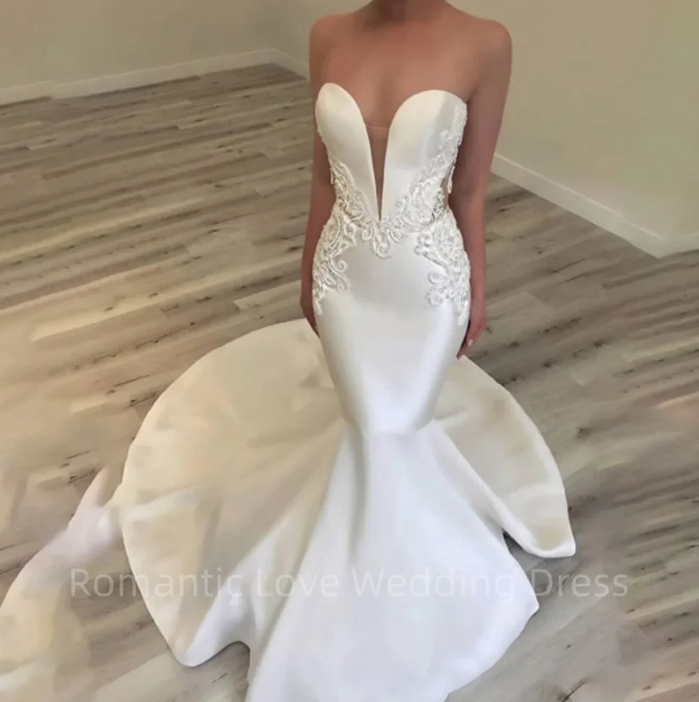Sexy Deep V Neck Mermaid Satin Wedding Dress Applique Backless Elegant Simple Bridal Gowns Custom Made Vestidos De Novia
Sexy Deep V Neck Mermaid Satin Wedding Dress Applique Backless Elegant Simple Bridal Gowns Custom Made Vestidos De Novia