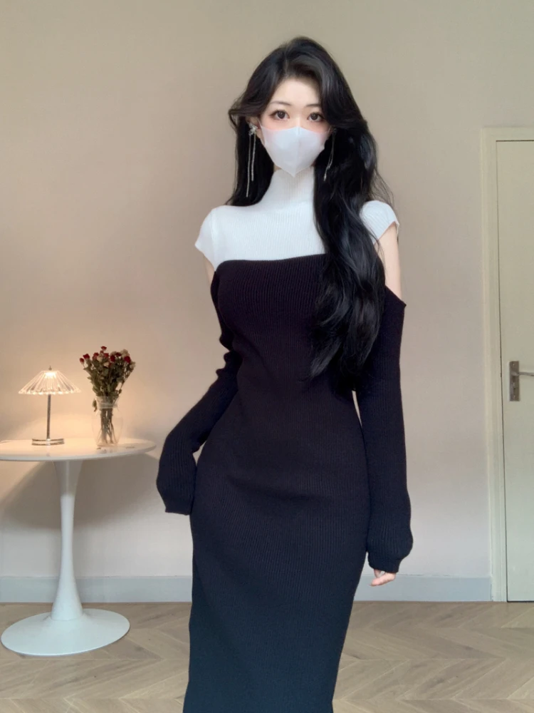 Sexy Knitted Dress Women Elegant Half High Collar Slim Dress Female Autumn Long Sleeve Off Shoulder Skinny Wrapped Long Dress
Sexy Knitted Dress Women Elegant Half High Collar Slim Dress Female Autumn Long Sleeve Off Shoulder Skinny Wrapped Long Dress