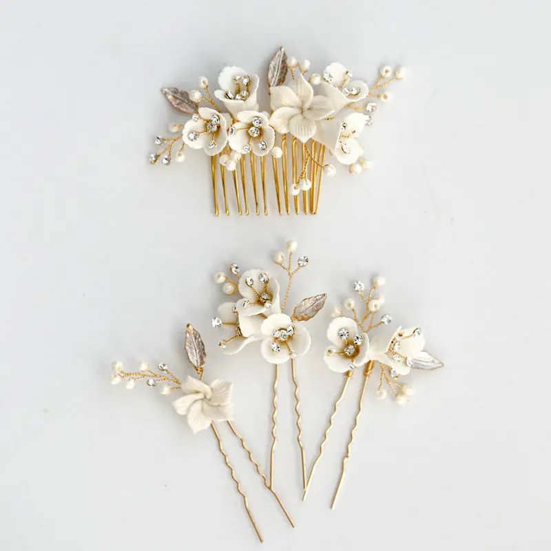 Handmade Ceramic Flower Bride Hair Combs Gold Color Leaf Bridesmaid Pearls Headpiece Women's Wedding Accessories Jewelry
Handmade Ceramic Flower Bride Hair Combs Gold Color Leaf Bridesmaid Pearls Headpiece Women's Wedding Accessories Jewelry